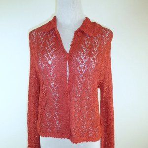 vintage MALEK hand crocheted knit CARDIGAN TWIN SET Sweater scoop neck tank  M